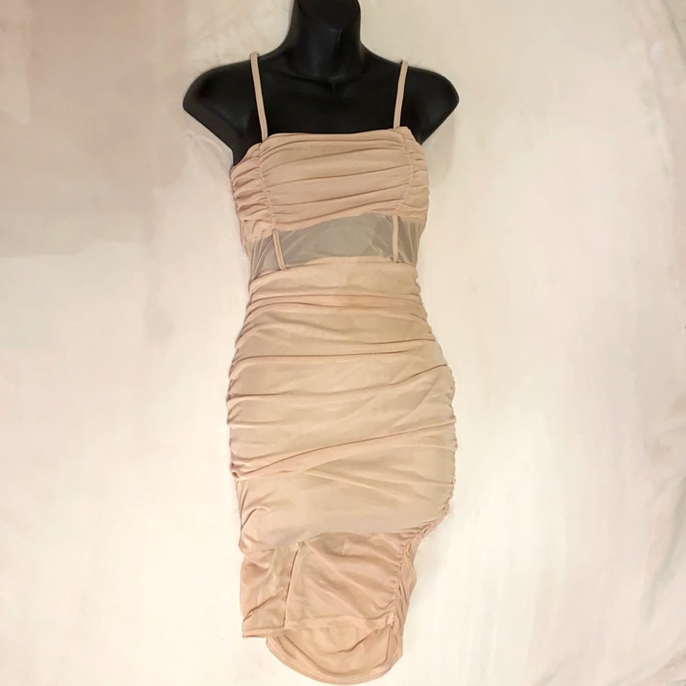 PLT, nude mesh dress, size 6 us